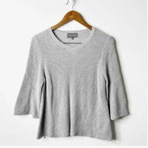 Michael Stars Sweater Womens Gray 3/4 Flare Sleeve Knit Crew Neck Cotton Size L